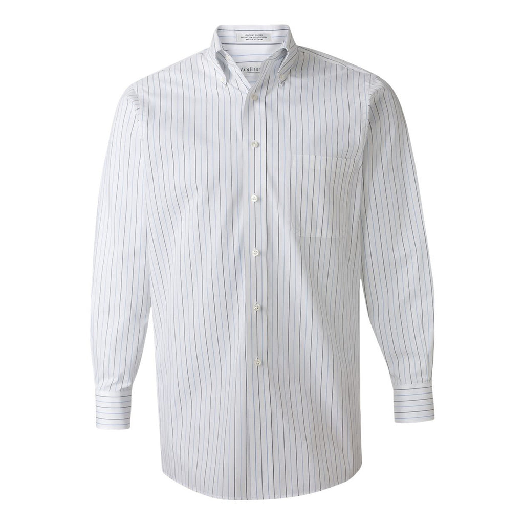 Van Heusen Men's Pinstripe Long Sleeve Regular Fit Pinpoint Shirt-Alph
