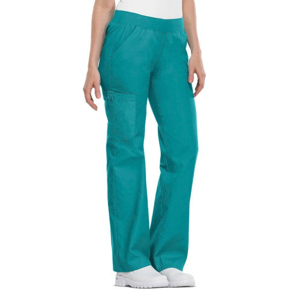 Cherokee Women's Teal Blue Flexibles Mid-Rise Knit Waist Pull-On Pant