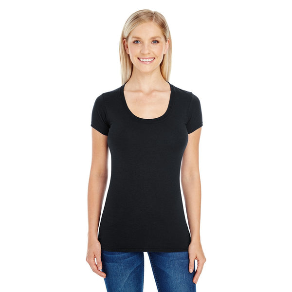 Threadfast Women's Active Black Spandex Short-Sleeve Scoop Neck T-Shir