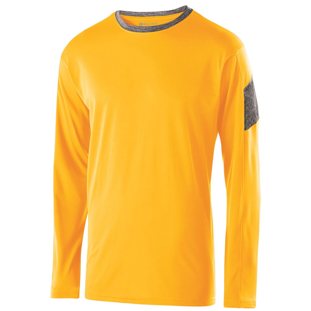 Holloway Men's Light Gold/Graphite Heather Long Sleeve Electron Shirt