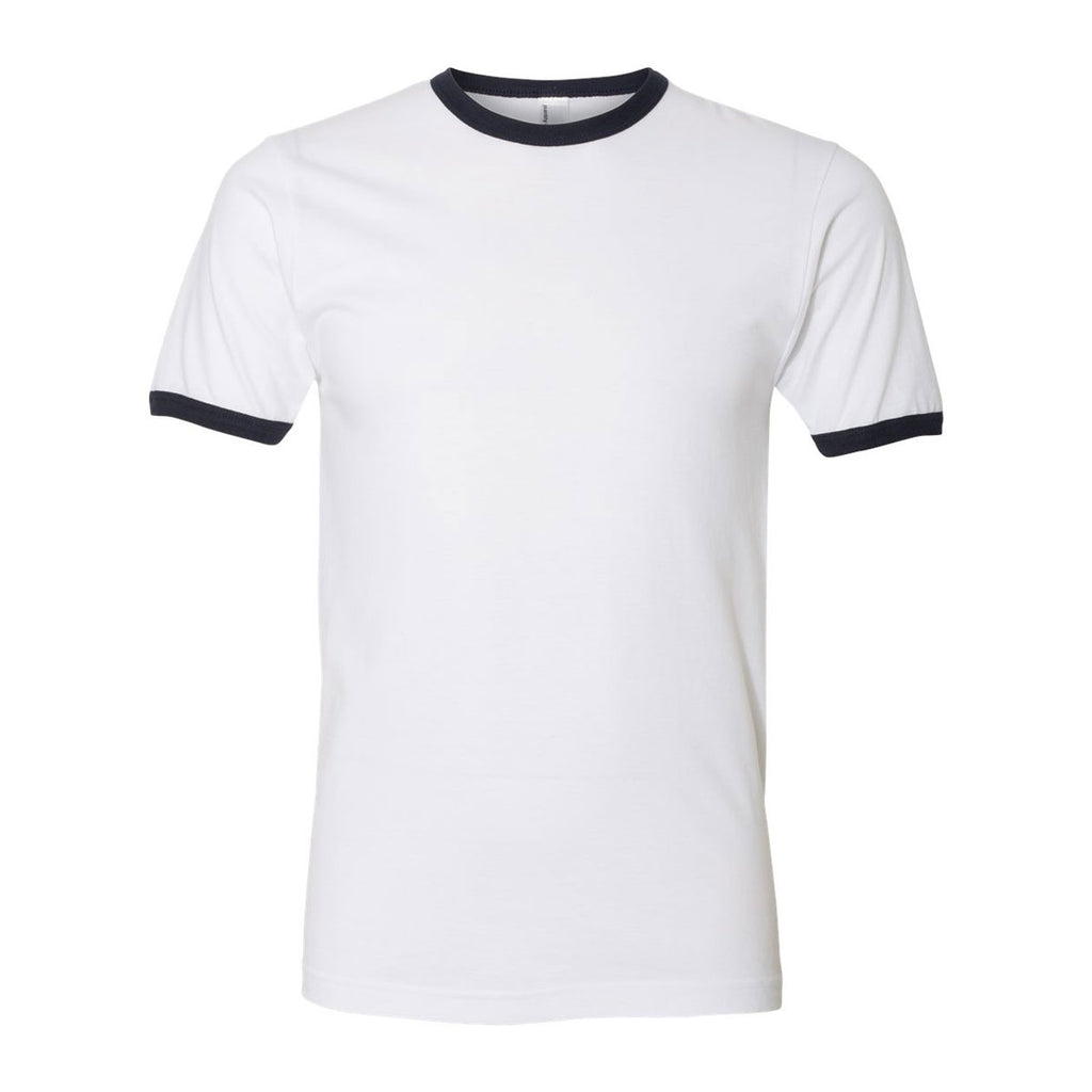 American Apparel Unisex White/Navy Fine Jersey Ringer T-Shirt