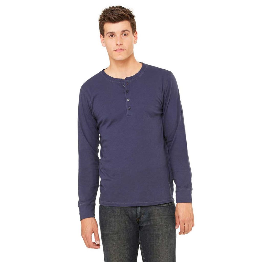 Bella + Canvas Men's Navy Jersey Long-Sleeve Henley