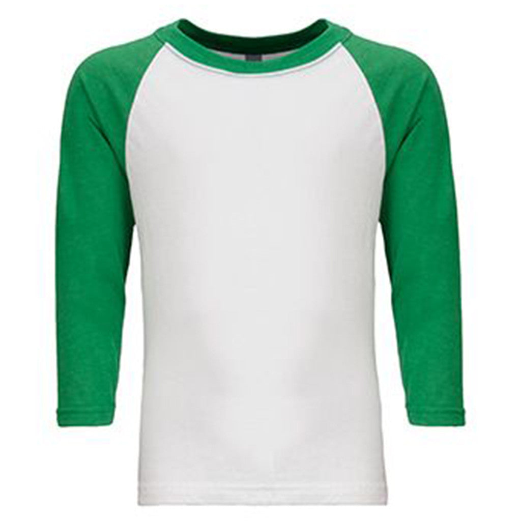 Download Next Level Youth Kelly/White CVC 3/4-Sleeve Raglan Tee