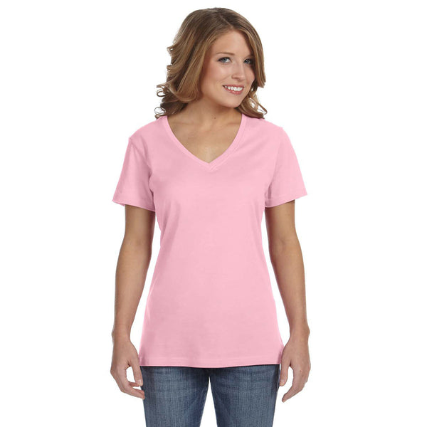 Anvil Women's Charity Pink Ringspun Featherweight V-Neck T-Shirt