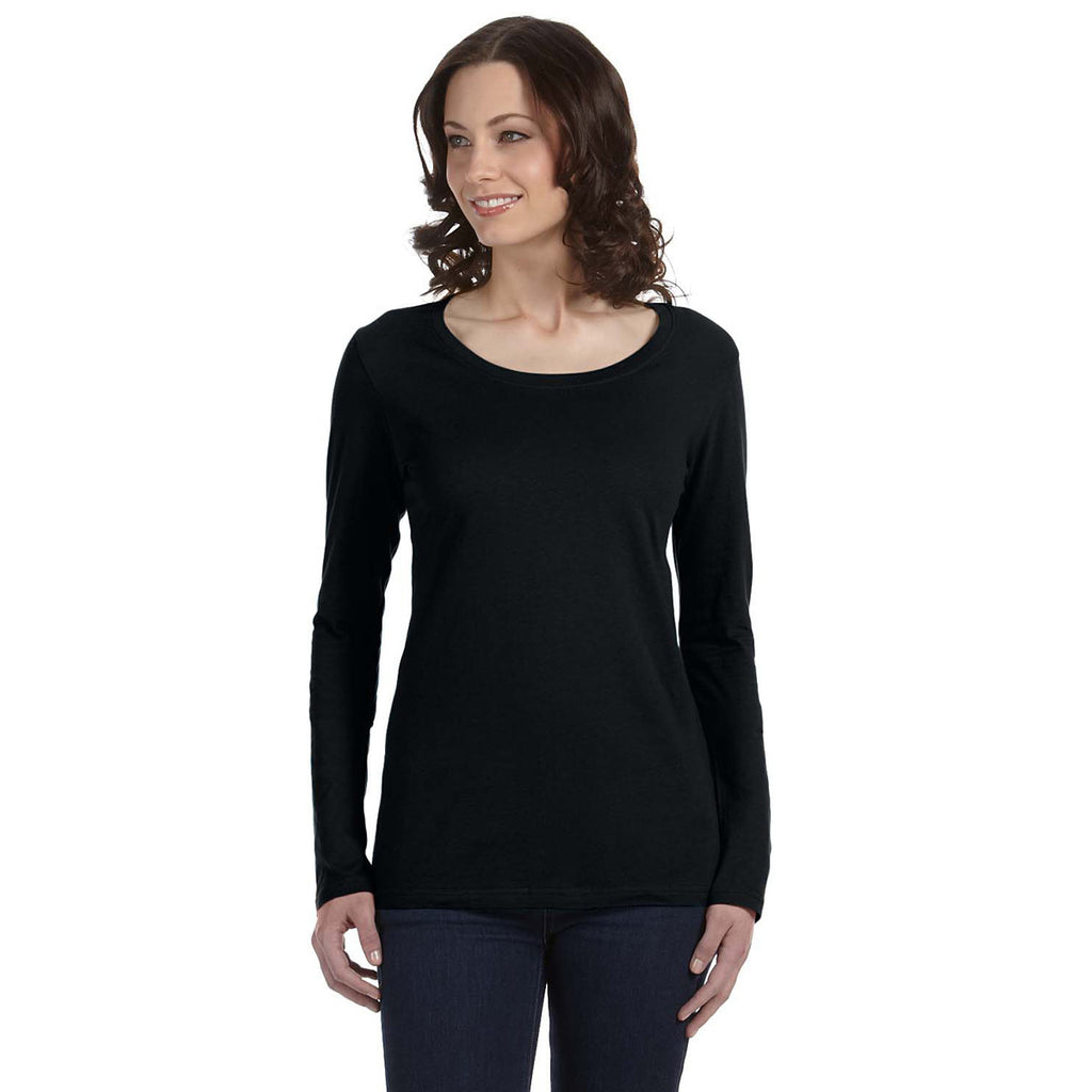 Anvil Women's Black Ringspun Sheer Long-Sleeve Featherweight T-Shirt