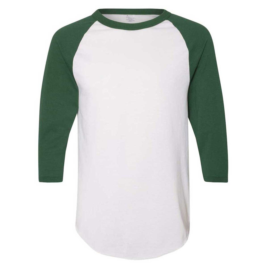 green and white raglan shirt