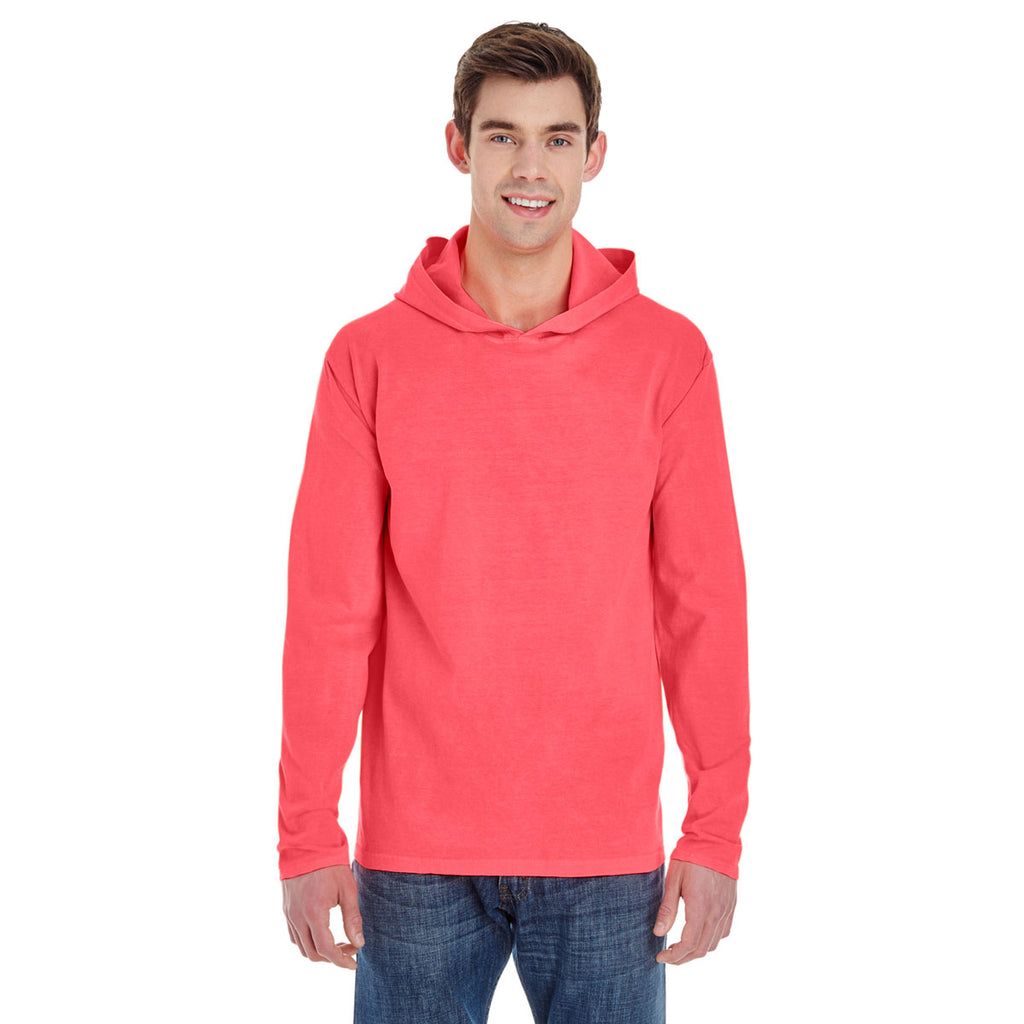 Comfort Colors Men S Neon Red Orange 6 1 Oz Long Sleeve Hooded T Shir