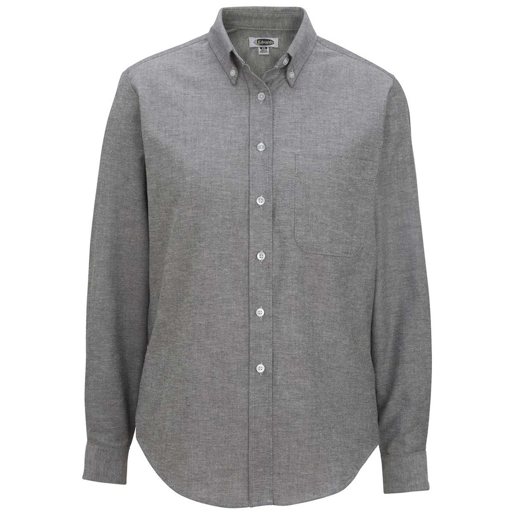 Edwards Women's Grey/Black Long Sleeve Oxford Shirt