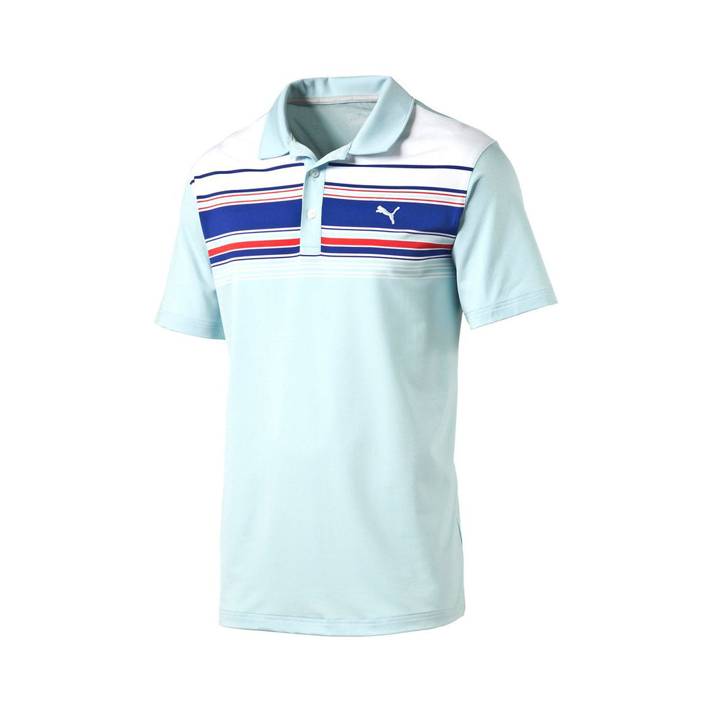 Puma Golf Men's Omphalodes Light Blue Short Sleeve Key Stripe Polo