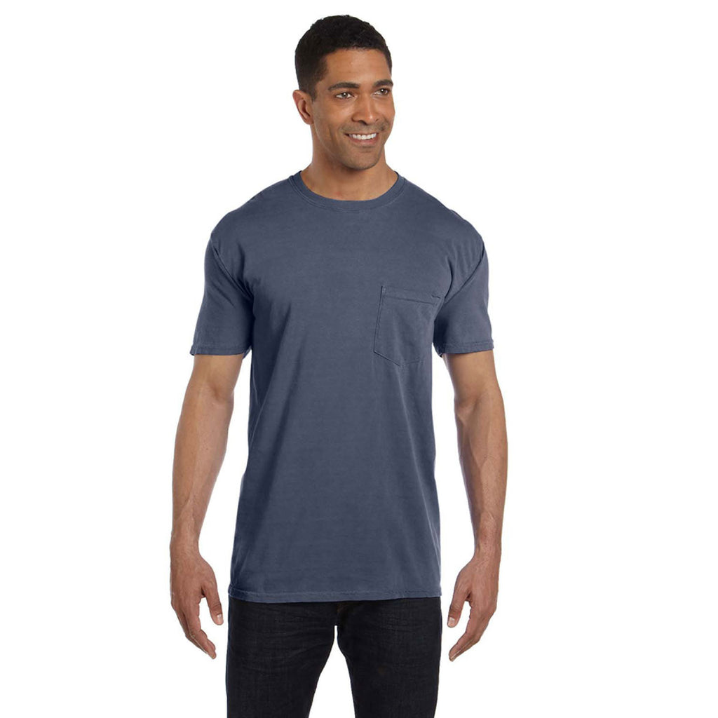 Comfort Colors Men S Washed Denim 6 1 Oz Pocket T Shirt