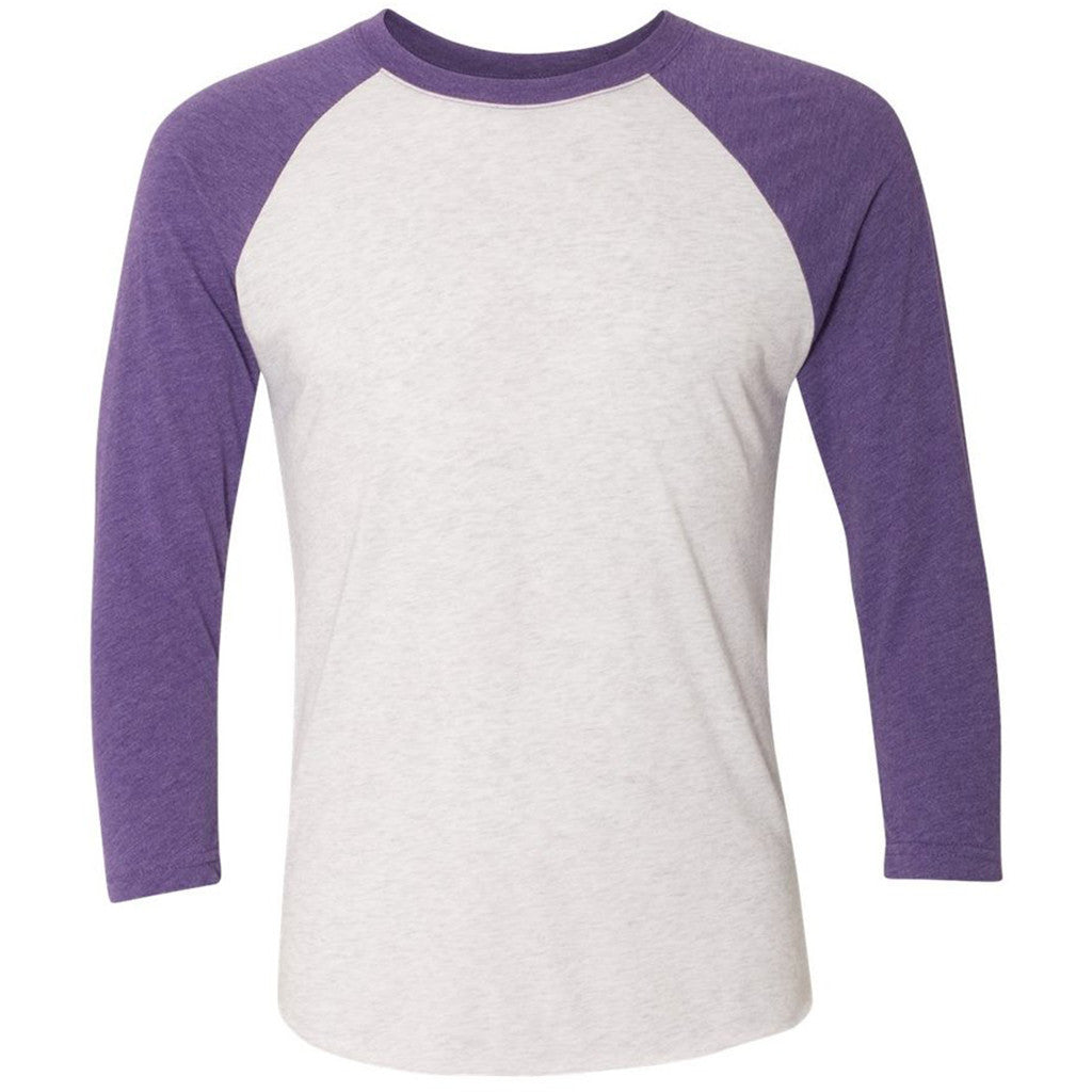 purple and white raglan shirt