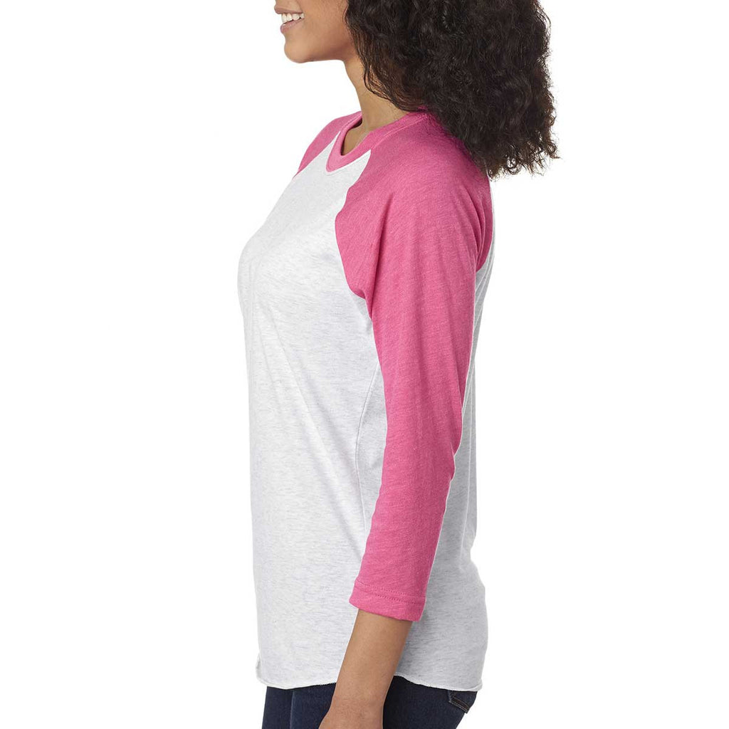 pink and white raglan shirt