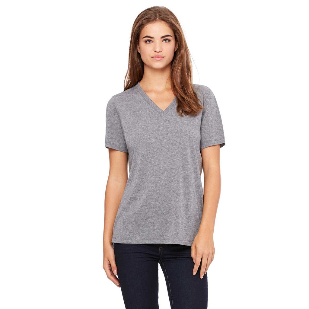 Bella + Canvas Women's Grey Triblend Relaxed Jersey Short-Sleeve V-Nec