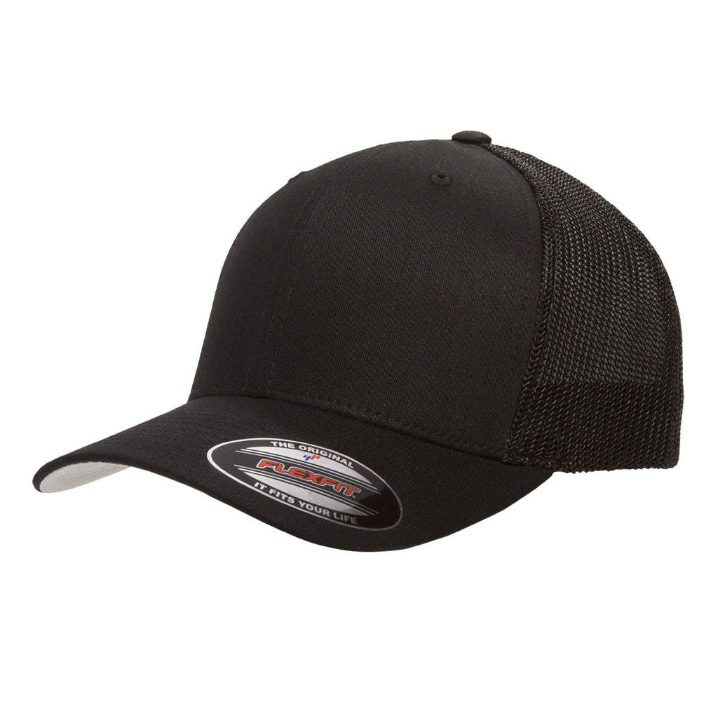 Download Flexfit Black 6-Panel Mesh Back Trucker Cap