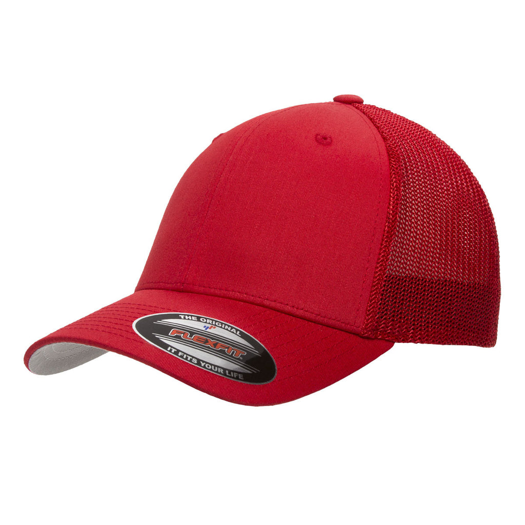 Download Flexfit Red 6-Panel Mesh Back Trucker Cap