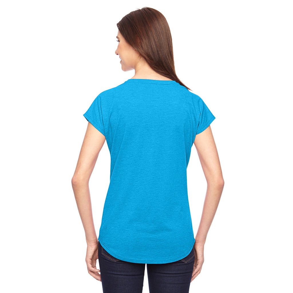 Download Anvil Women's Heather Caribbean Blue Triblend V-Neck T-Shirt