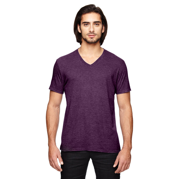 Anvil Men's Heather Aubergine Triblend V-Neck T-Shirt