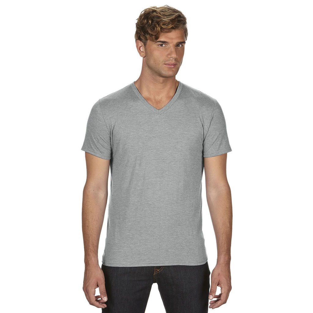 Anvil Men's Heather Grey Triblend V-Neck T-Shirt