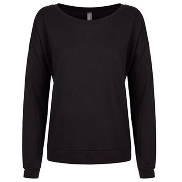 Next Level Women's Black Terry Long-Sleeve Scoop Tee