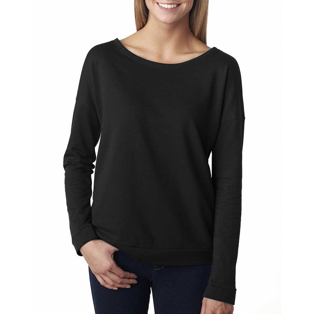 Next Level Women's Black Terry Long-Sleeve Scoop Tee