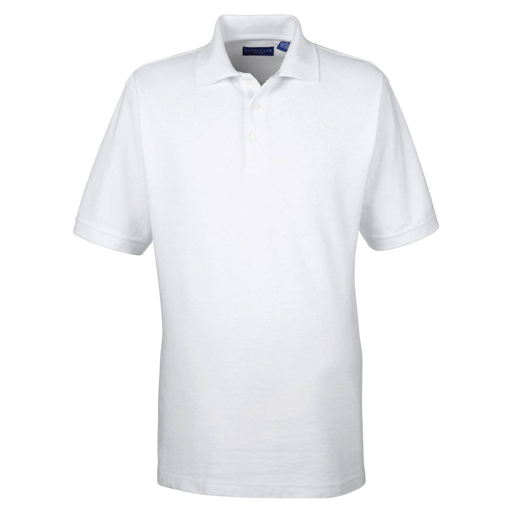 UltraClub Men's White Platinum Honeycomb Pique Polo