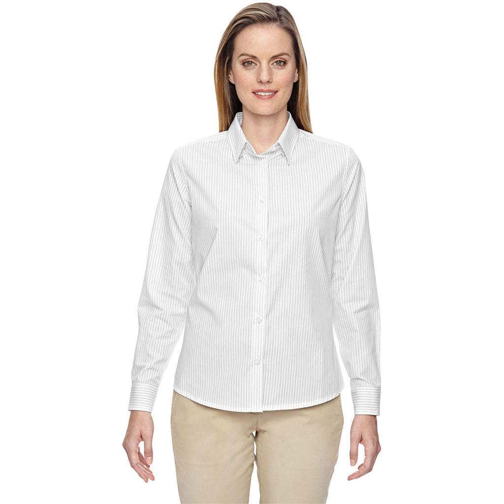 North End Women's White Align Wrinkle-Resistant Dobby Vertical Striped