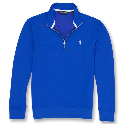 Polo Golf Men's New Iris Blue Long-Sleeve Half-Zip Double Knit Mocknec