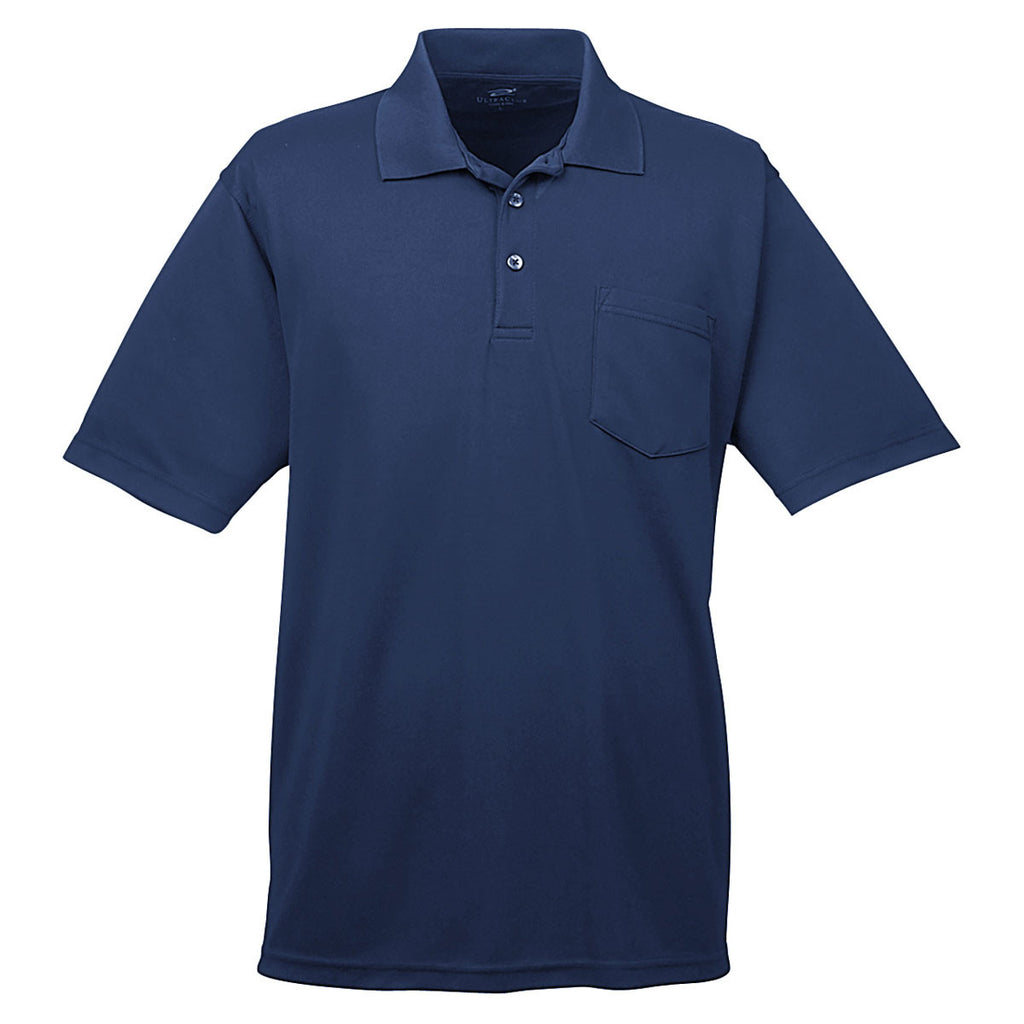 UltraClub Men's Navy Cool & Dry Mesh Pique Polo with Pocket