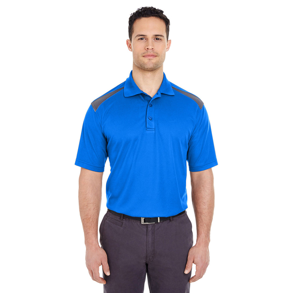 UltraClub Men's Royal/Charcoal Cool & Dry Two-Tone Mesh Pique Polo