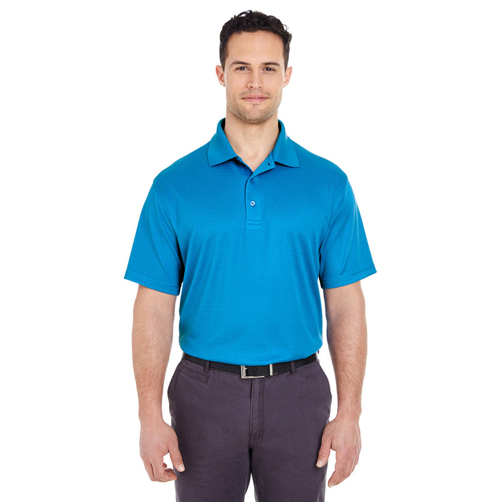 UltraClub Men's Pacific Blue Cool & Dry Elite Mini-Check Jacquard Polo