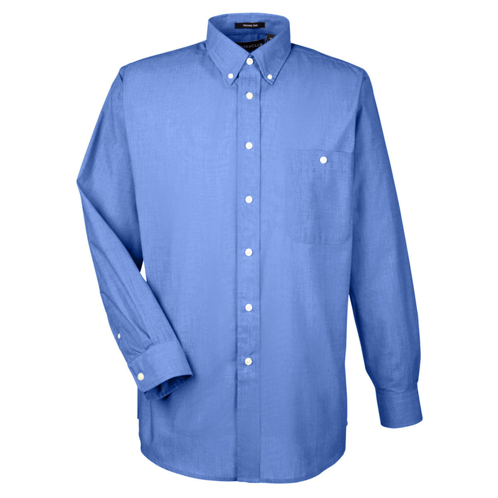 UltraClub Men's French Blue Wrinkle-Resistant End-on-End