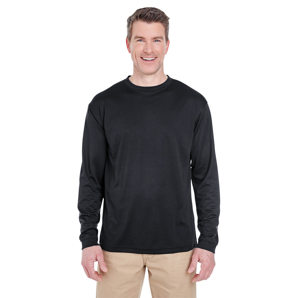 UltraClub Men's Black Cool & Dry Sport Long-Sleeve T-Shirt