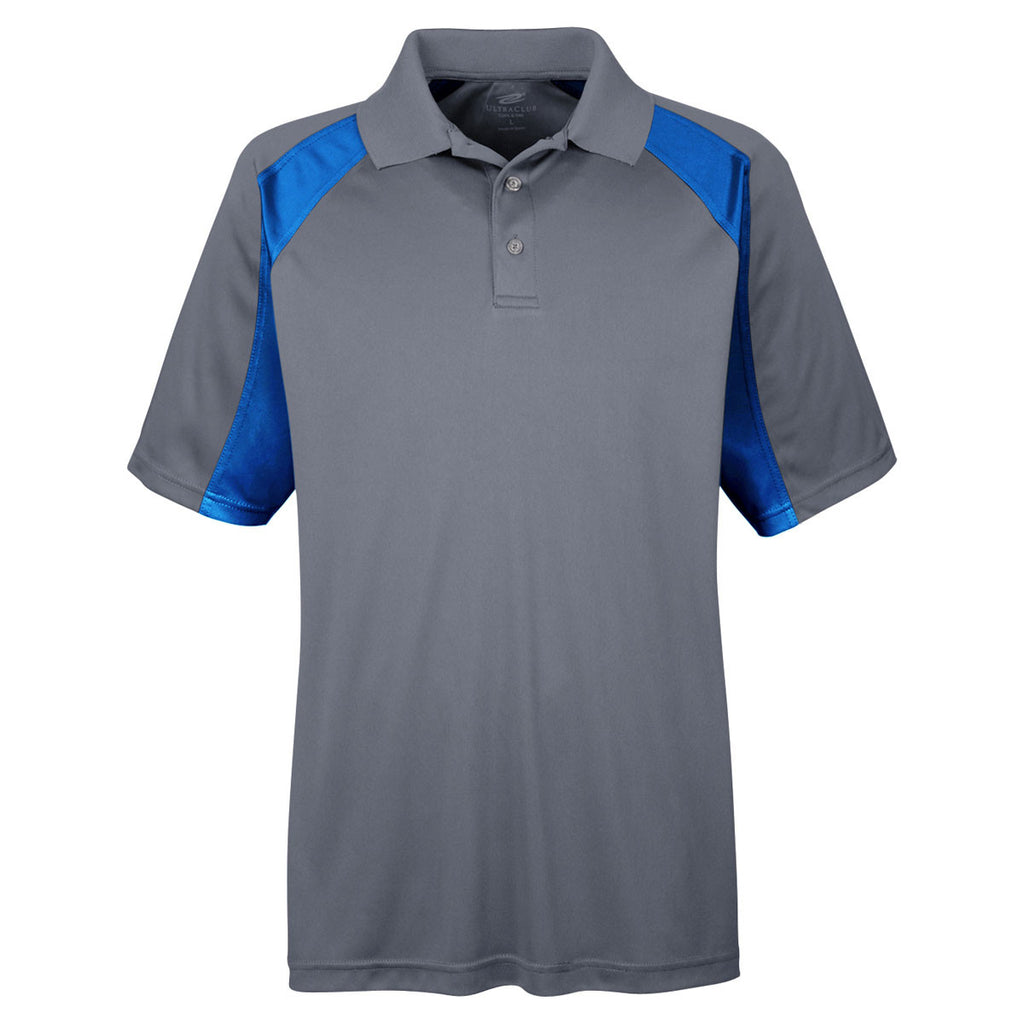 UltraClub Men's Charcoal/Royal Cool & Dry Sport Performance Colorblock
