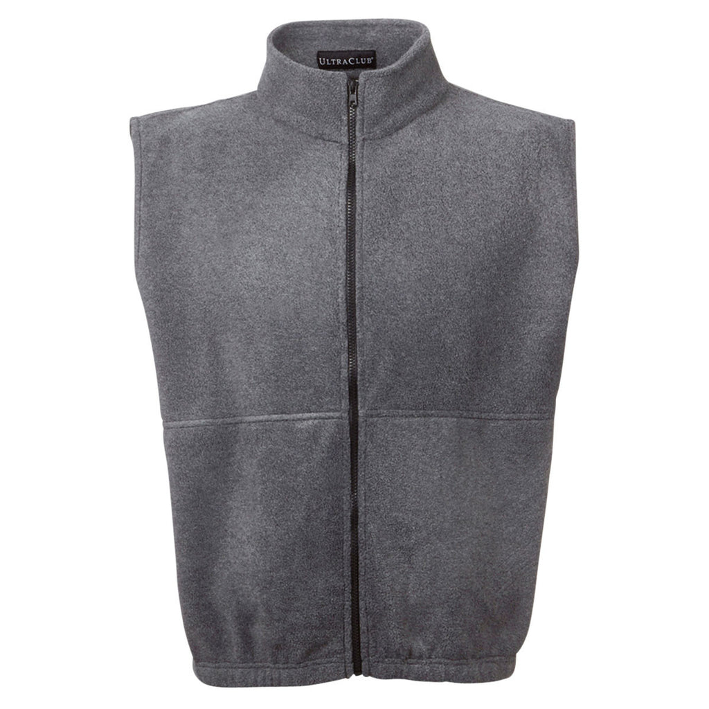 UltraClub Men's Charcoal Iceberg Fleece Full-Zip Vest