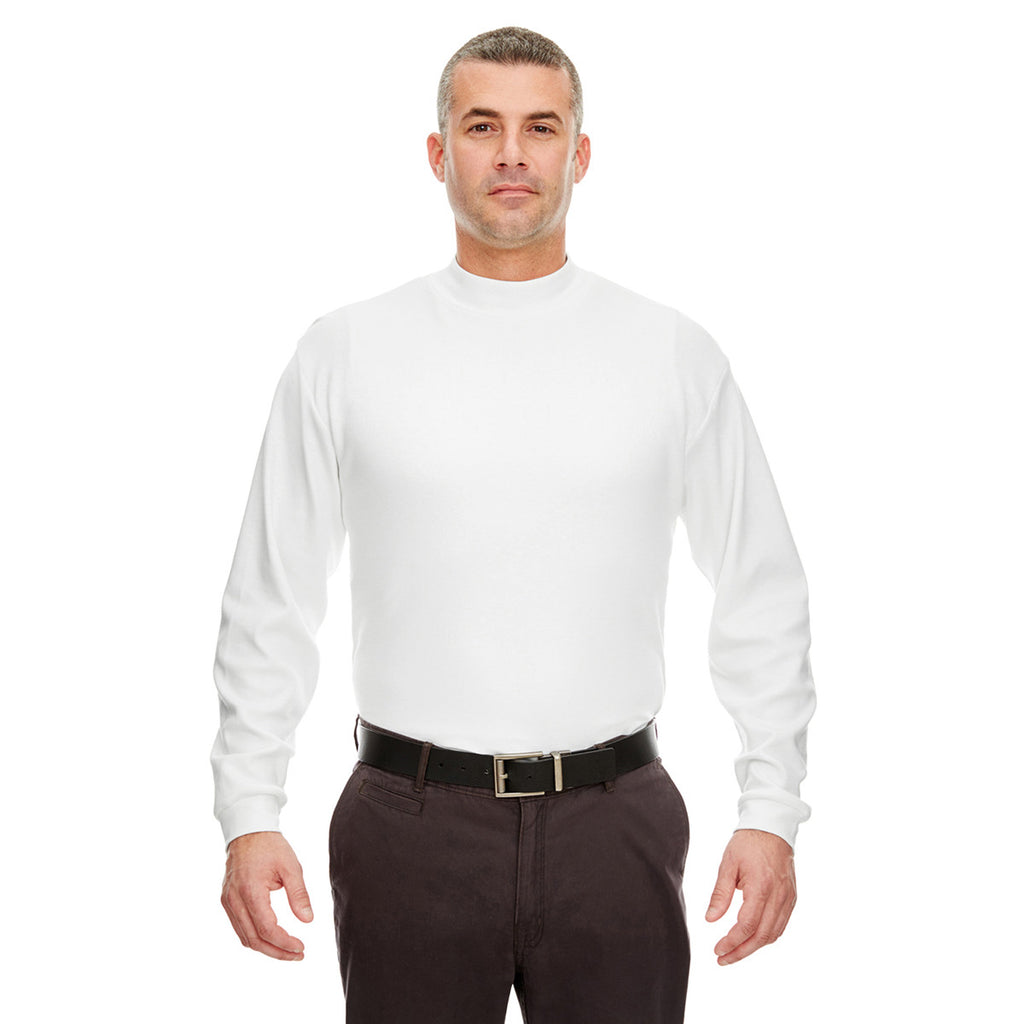 UltraClub Men's White Egyptian Interlock Long-Sleeve Mock Turtleneck