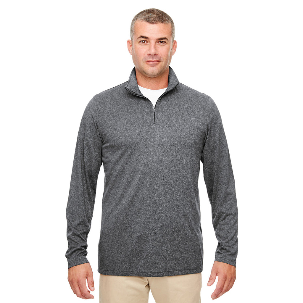 UltraClub Men's Black Heather Cool & Dry Heathered Performance Quarter