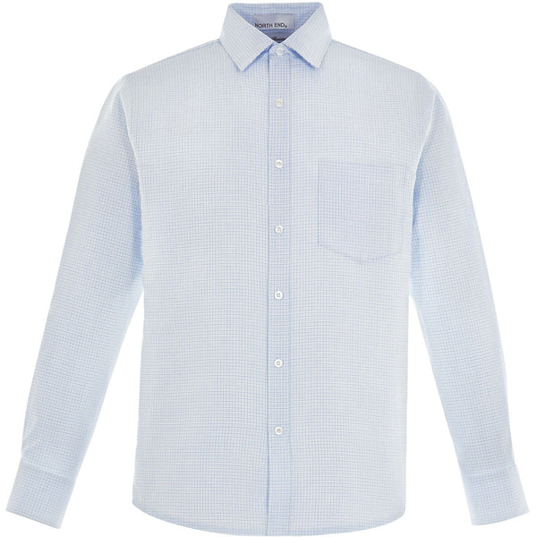 North End Men's Light Blue Paramount Twill Checkered Shirt