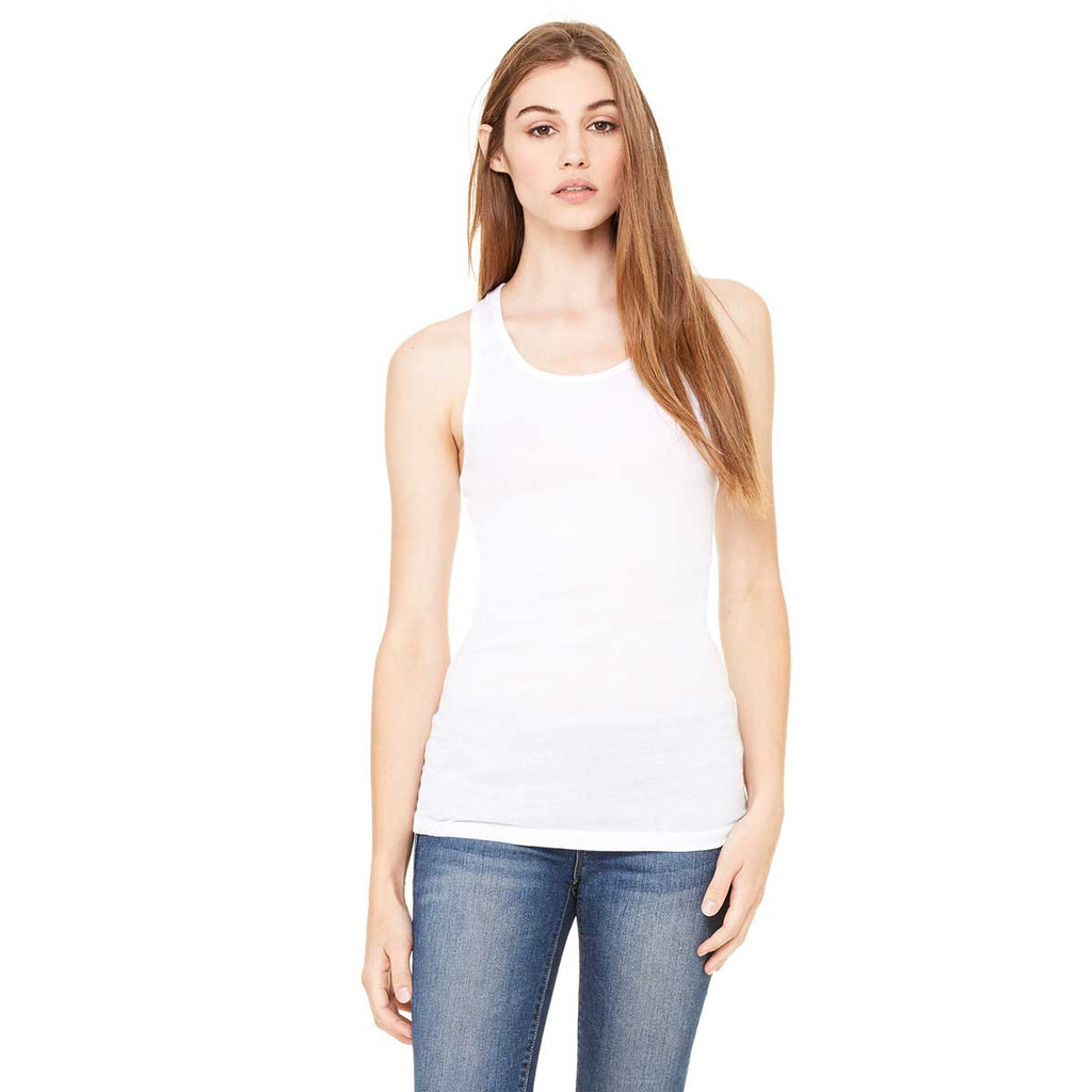 Bella + Canvas Women's White Sheer Mini Rib Racerback Tank