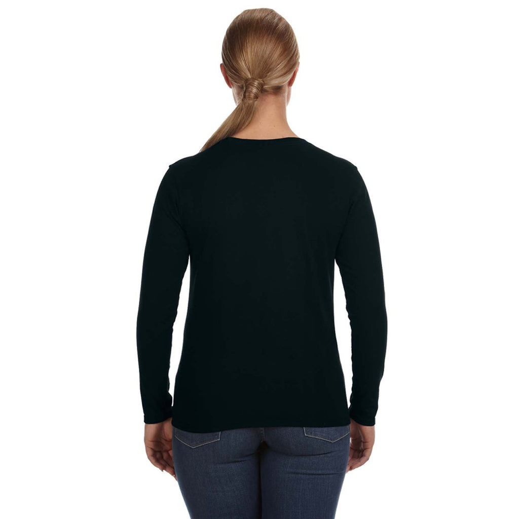 Anvil Women's Black Lightweight Long-Sleeve T-Shirt