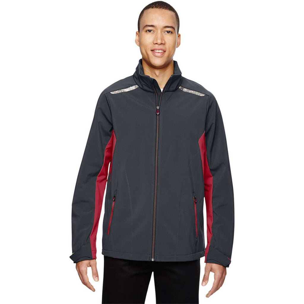 North End Men's Carbon/Olympic Red Excursion Jacket with Laser Stitch