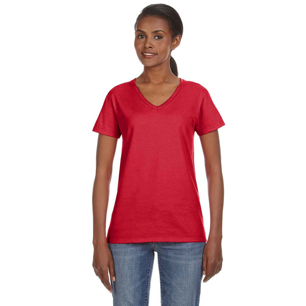 Anvil Women's Red Lightweight V-Neck T-Shirt