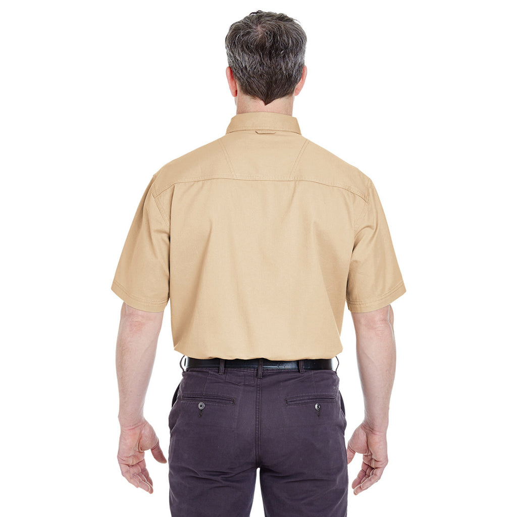 UltraClub Men's Khaki Short-Sleeve Cypress Twill with Pocket