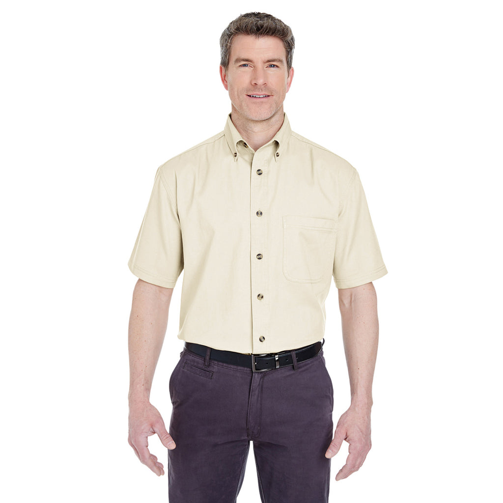 UltraClub Men's Natural Short-Sleeve Cypress Twill with Pocket