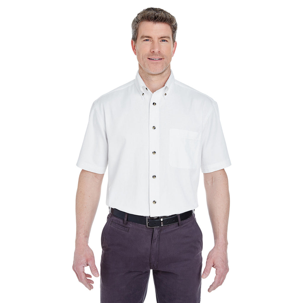 UltraClub Men's White Short-Sleeve Cypress Twill with Pocket