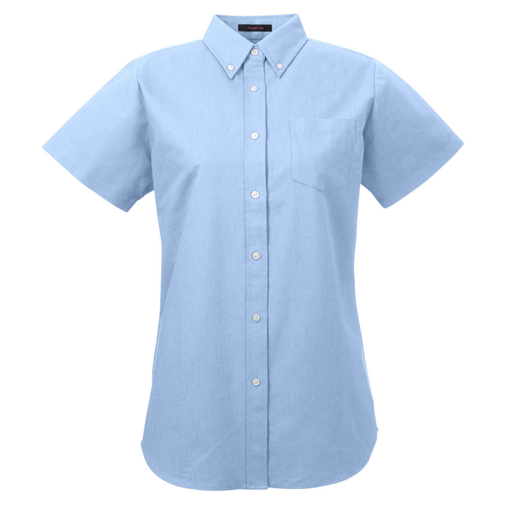 UltraClub Women's Light Blue Classic Wrinkle-Resistant Short-Sleeve Ox