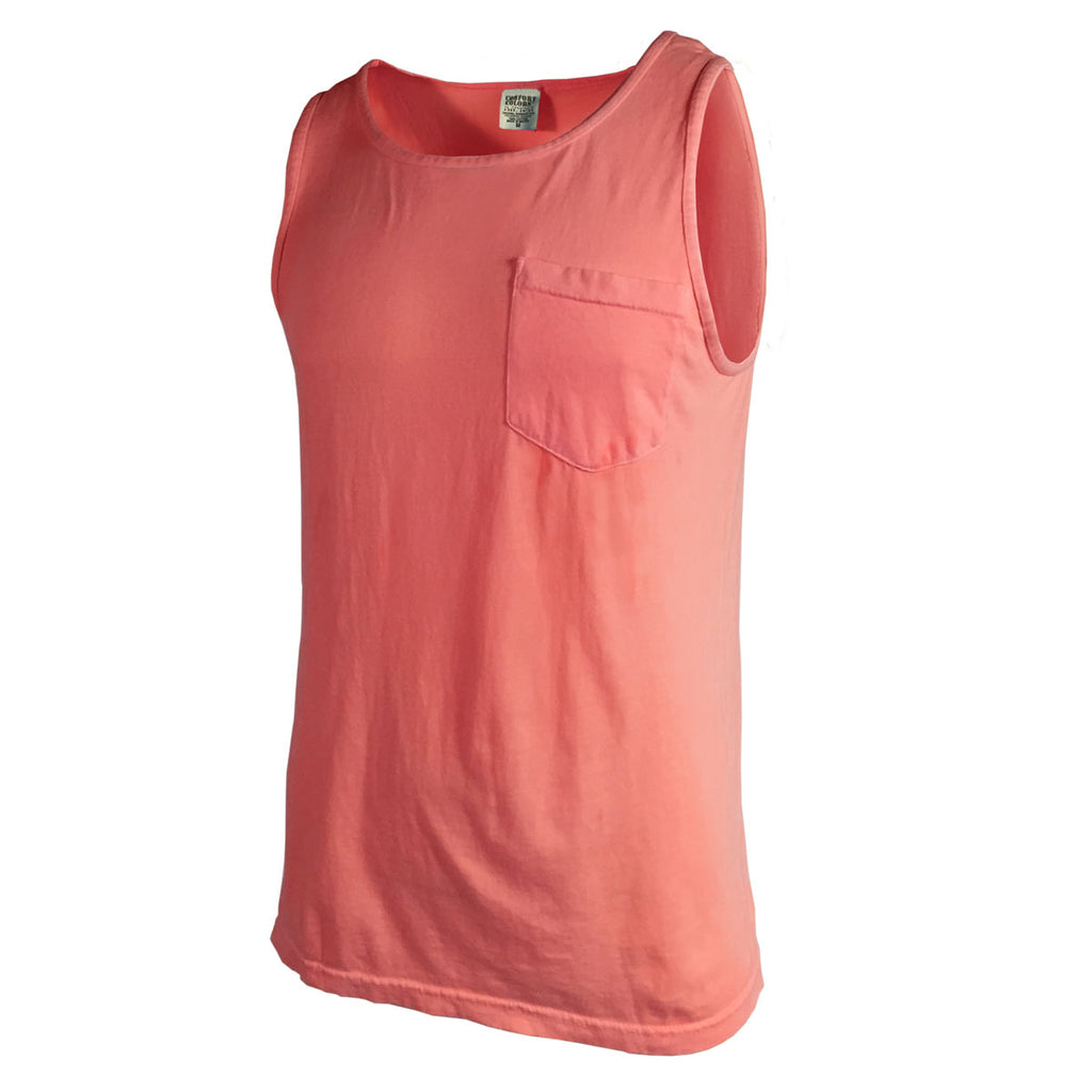 Comfort Colors Men S Bright Salmon 6 1 Oz Pocket Tank