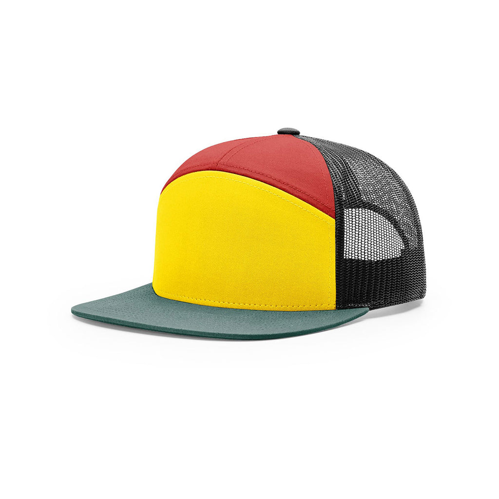 Richardson Yellow Red Black Dark Green Street 7 Panel Trucker Hat