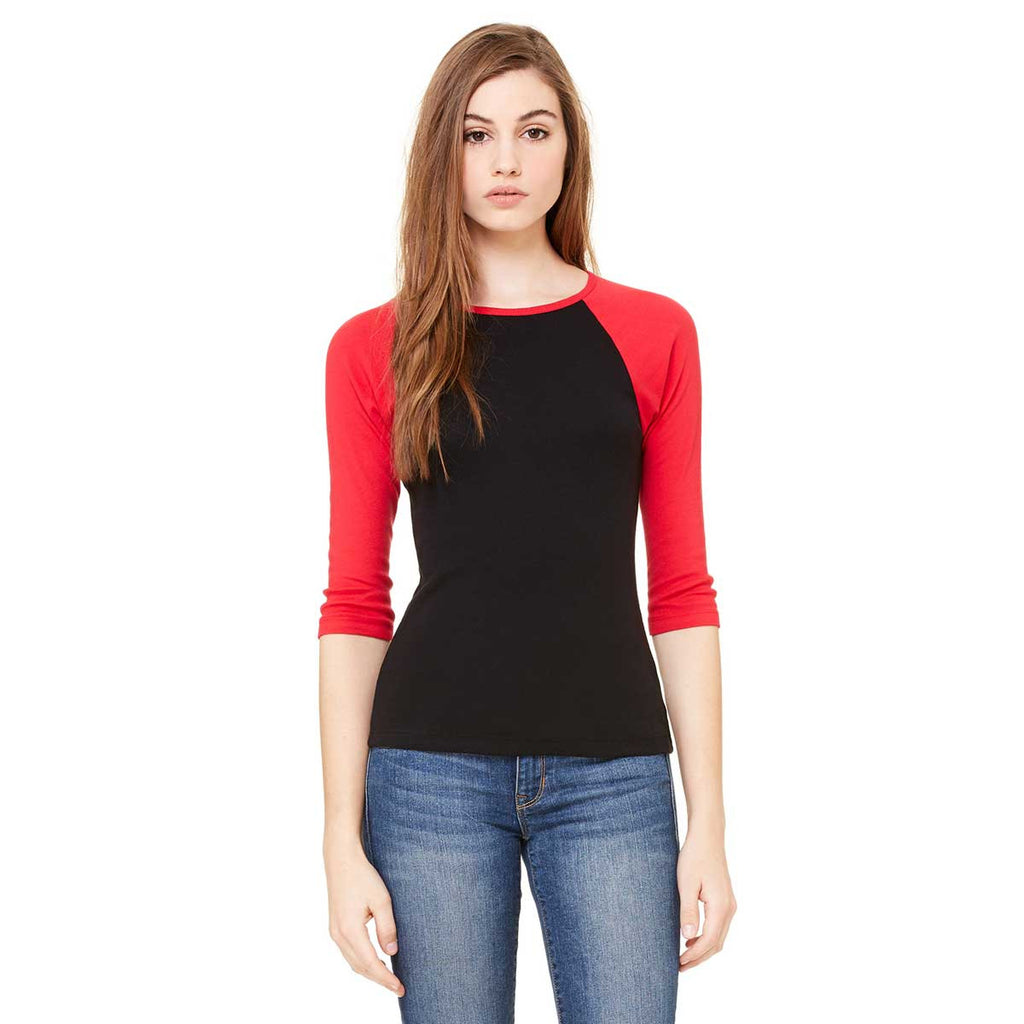 Download Bella + Canvas Women's Black/Red Stretch Rib 3/4-Sleeve ...