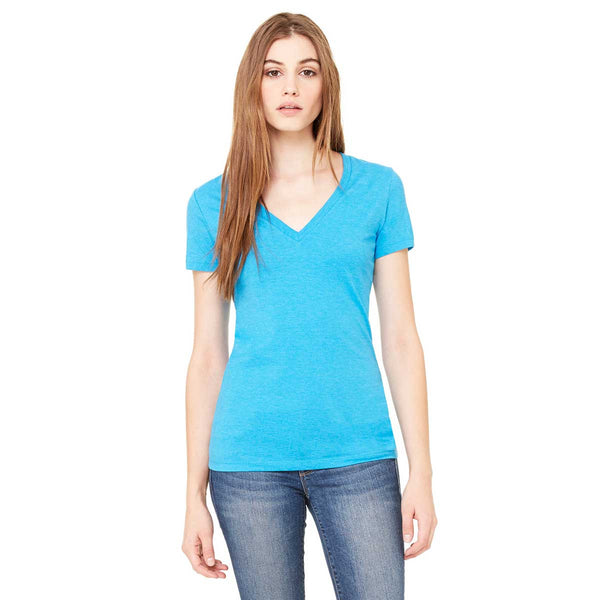 Bella + Canvas Women's Turquoise Jersey Short-Sleeve Deep V-Neck T-Shi