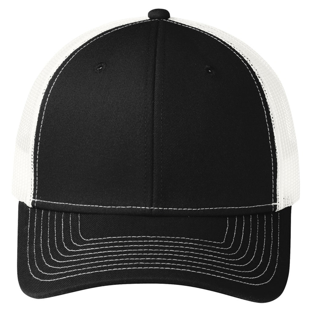 Download Port Authority Black/White Snapback Trucker Cap